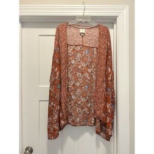 Knox Rose Kimono Top Red Floral Open Bohemian Festival Women Size Medium